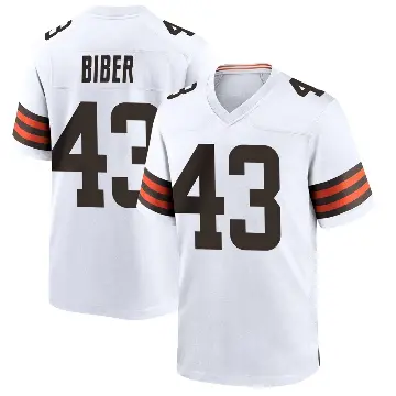 ＃43 Men's Drew Biber White Game Cleveland Browns Jersey