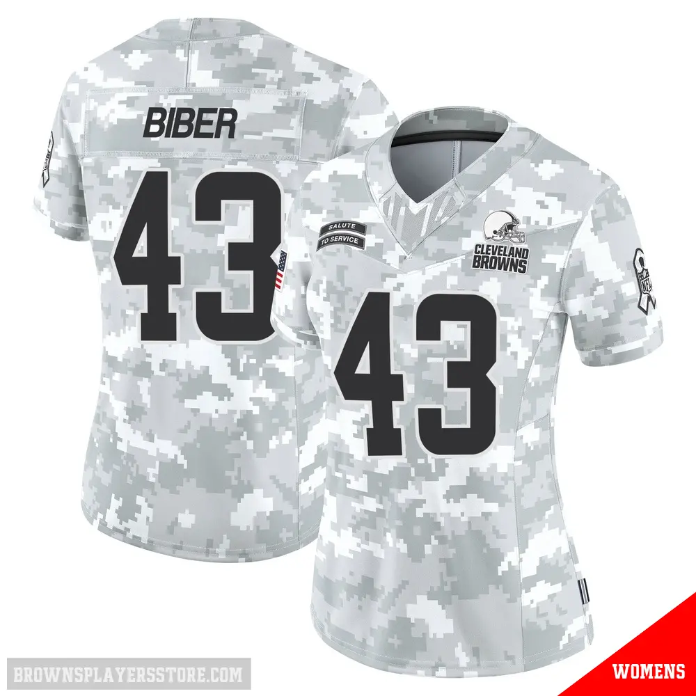 ＃43 Women's Drew Biber Arctic Camo Limited Cleveland Browns 2024 Salute to Service Jersey
