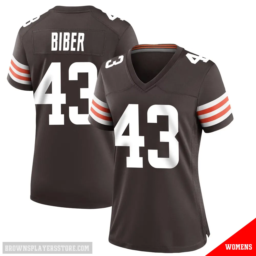 ＃43 Women's Drew Biber Brown Game Cleveland Browns Team Color Jersey