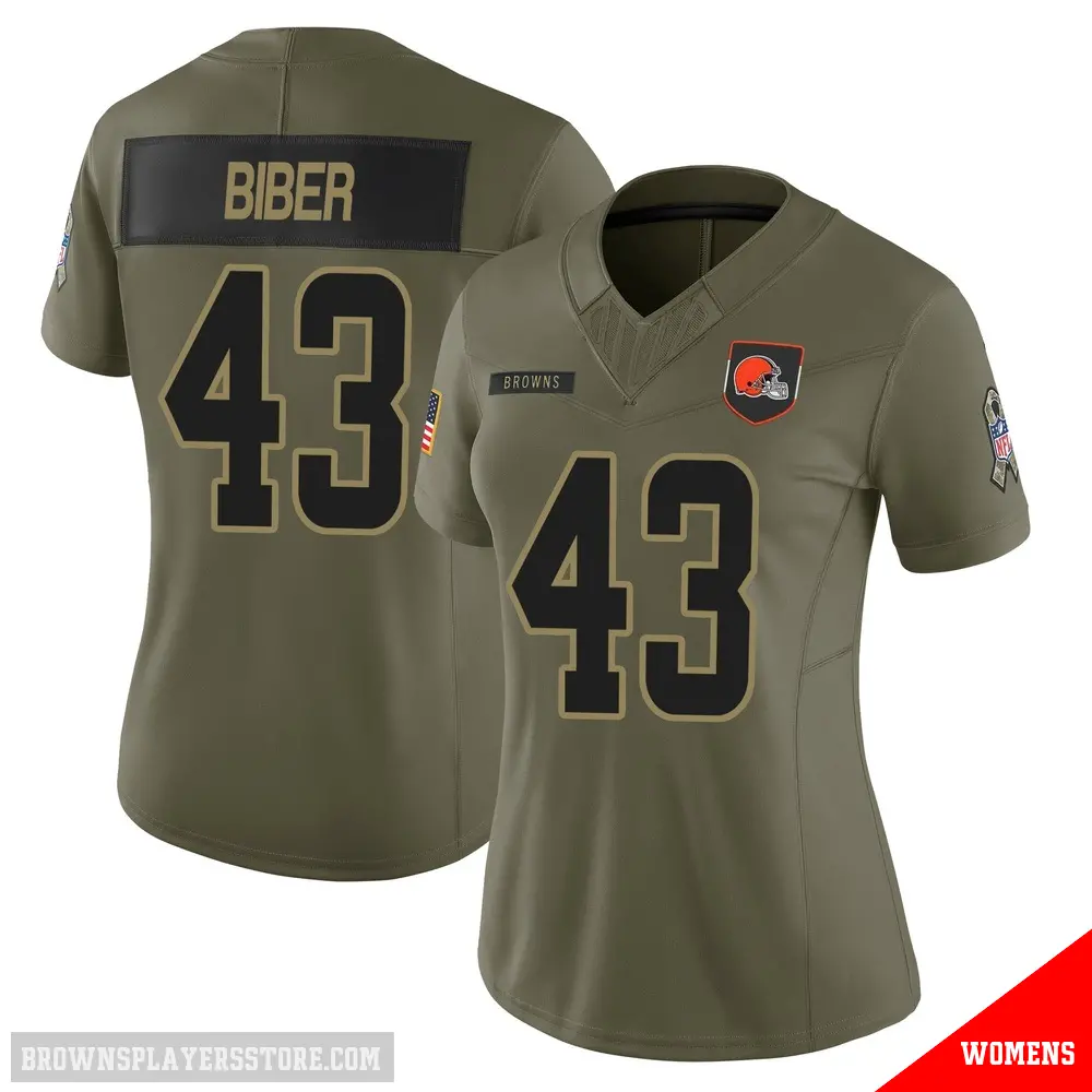 ＃43 Women's Drew Biber Olive Limited Cleveland Browns 2025 Salute to Service Jersey
