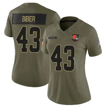 ＃43 Women's Drew Biber Olive Limited Cleveland Browns 2025 Salute to Service Jersey
