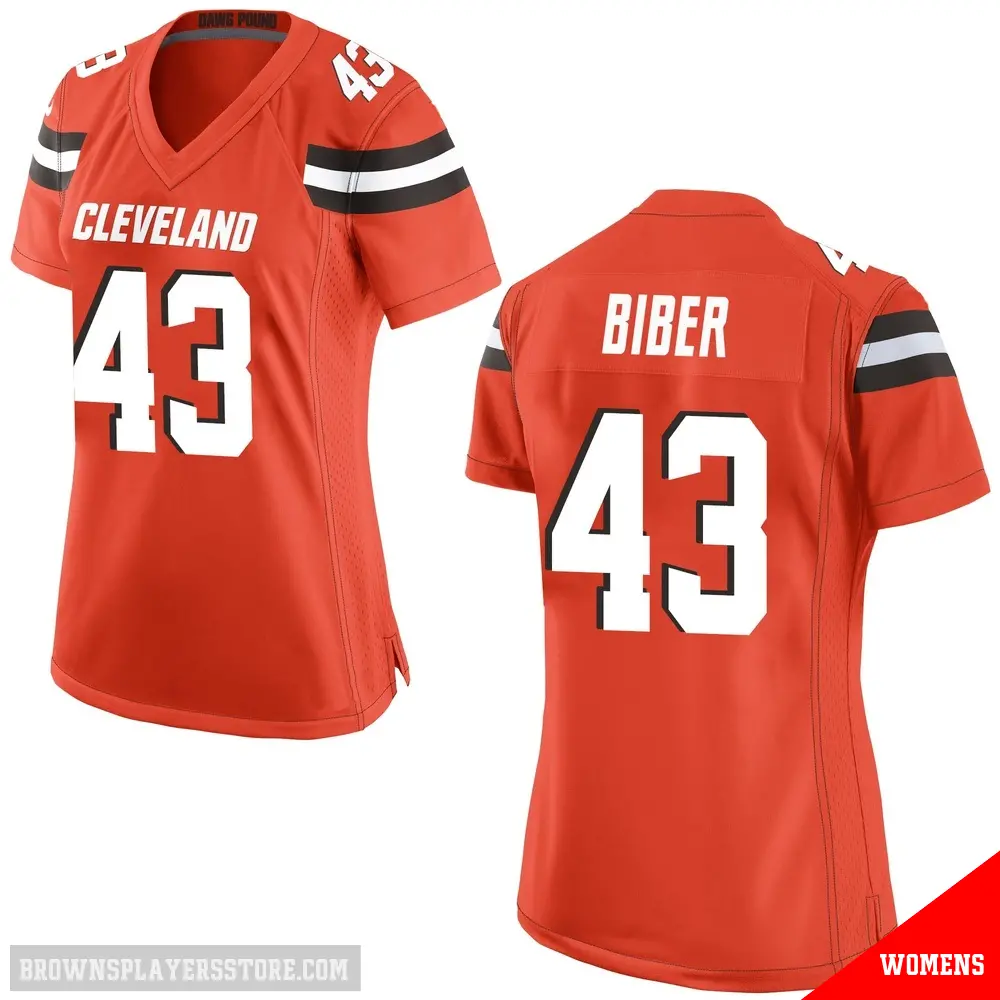＃43 Women's Drew Biber Orange Game Cleveland Browns Alternate Jersey