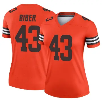 ＃43 Women's Drew Biber Orange Legend Cleveland Browns Inverted Jersey