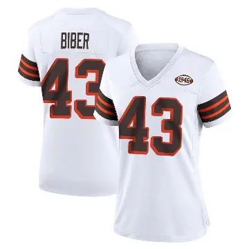 ＃43 Women's Drew Biber White Game Cleveland Browns 1946 Collection Alternate Jersey