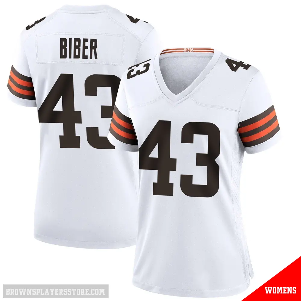 ＃43 Women's Drew Biber White Game Cleveland Browns Jersey