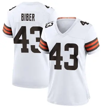 ＃43 Women's Drew Biber White Game Cleveland Browns Jersey