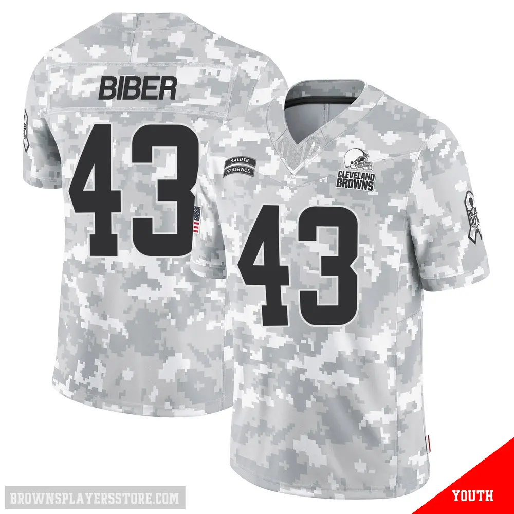 ＃43 Youth Drew Biber Arctic Camo Limited Cleveland Browns 2024 Salute to Service Jersey