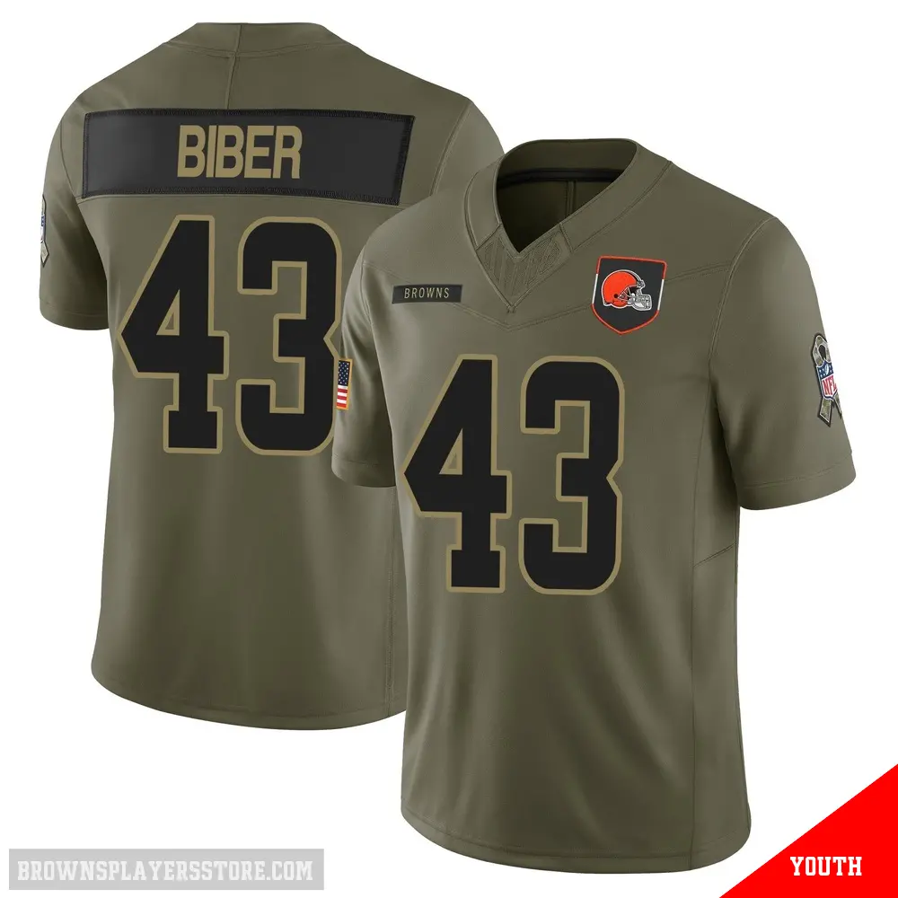 ＃43 Youth Drew Biber Olive Limited Cleveland Browns 2025 Salute to Service Jersey