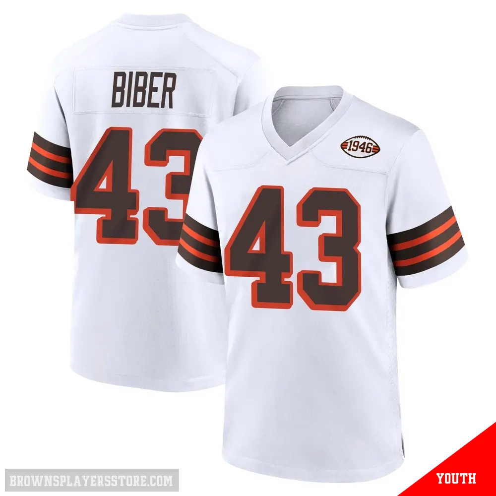 ＃43 Youth Drew Biber White Game Cleveland Browns 1946 Collection Alternate Jersey