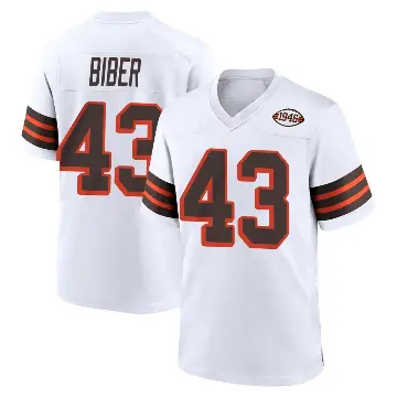 ＃43 Youth Drew Biber White Game Cleveland Browns 1946 Collection Alternate Jersey