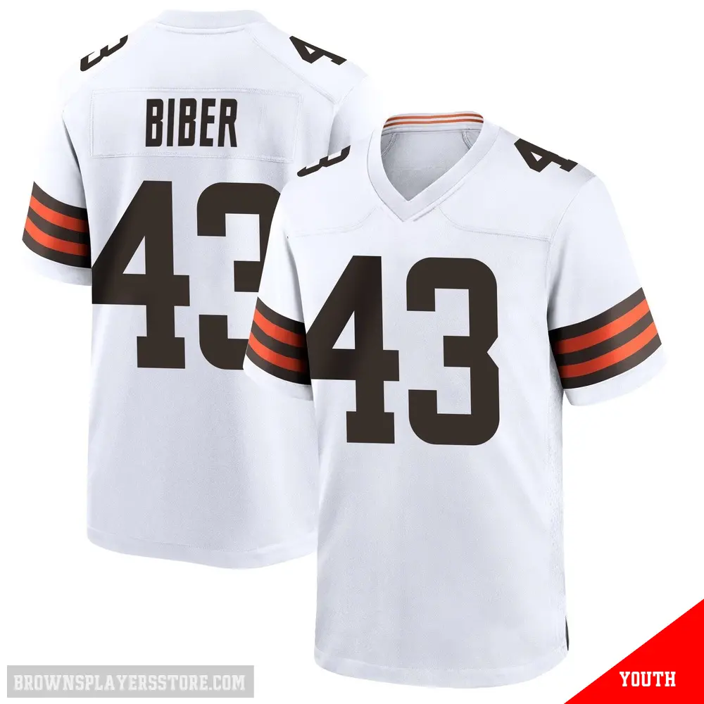 ＃43 Youth Drew Biber White Game Cleveland Browns Jersey