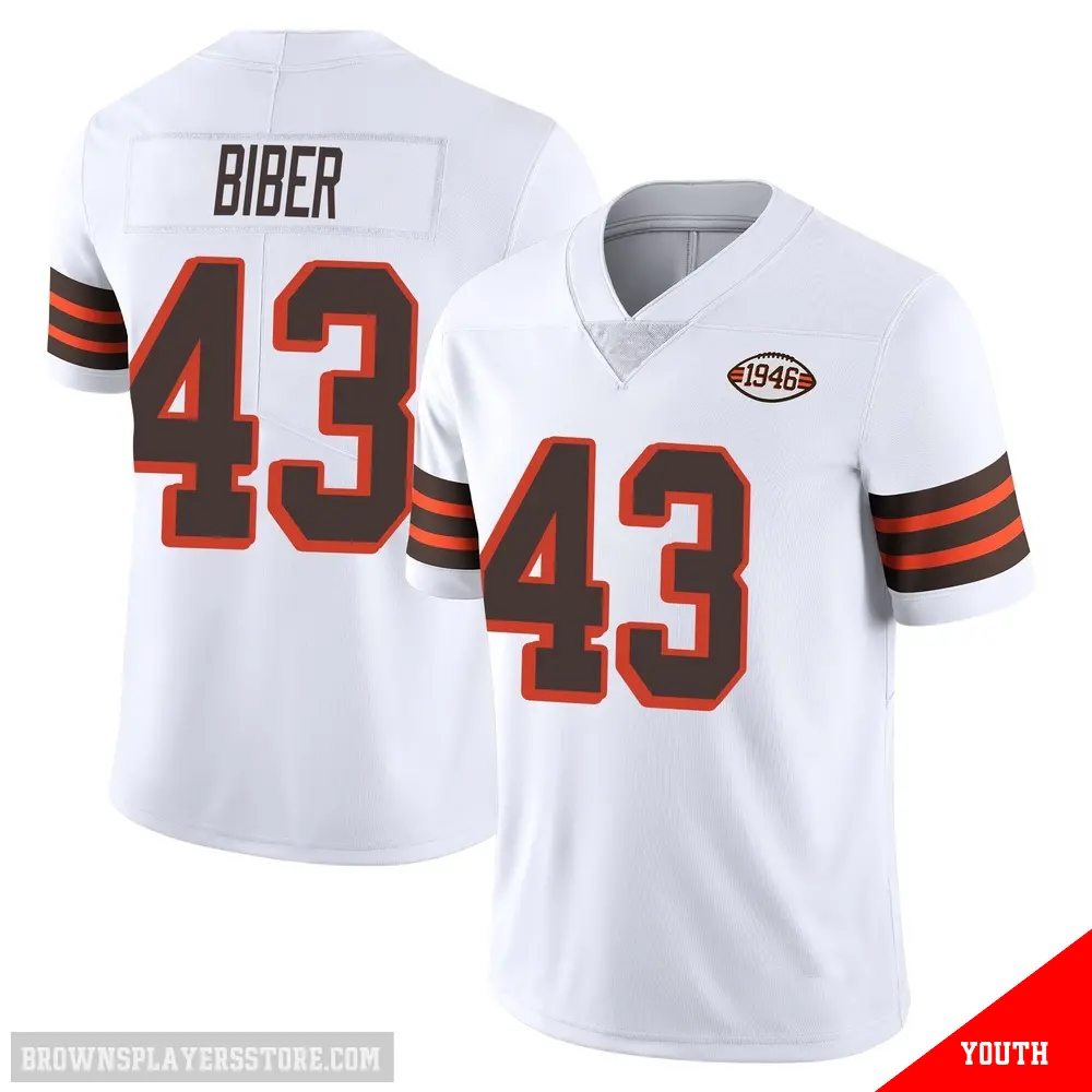 ＃43 Youth Drew Biber White Limited Cleveland Browns Vapor 1946 Collection Alternate Jersey