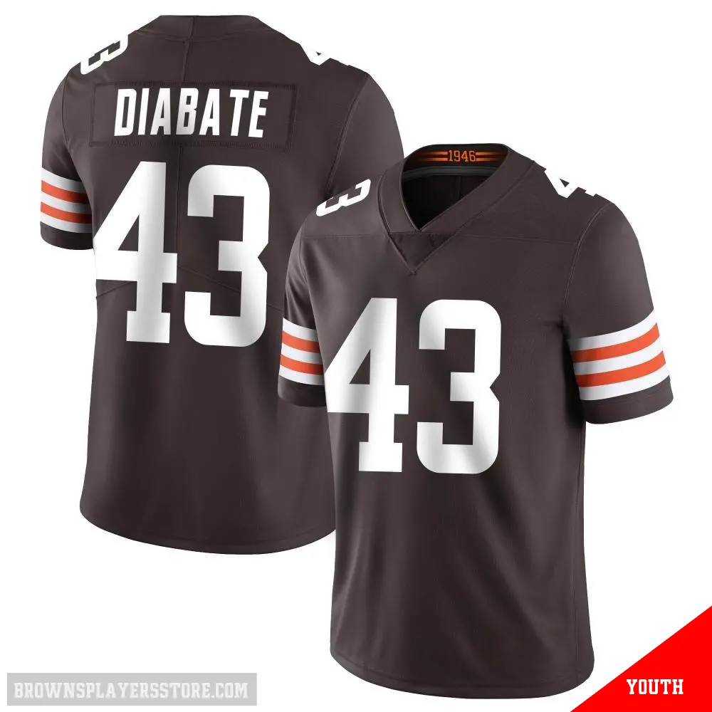 ＃43 Youth Mohamoud Diabate Brown Limited Cleveland Browns Team Color Vapor Untouchable Jersey