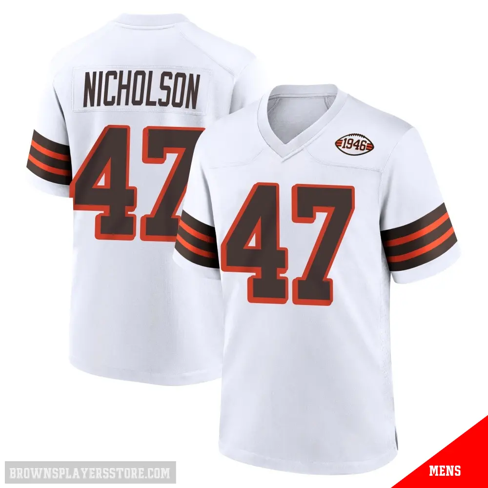 ＃47 Men's DeCarlos Nicholson White Game Cleveland Browns 1946 Collection Alternate Jersey