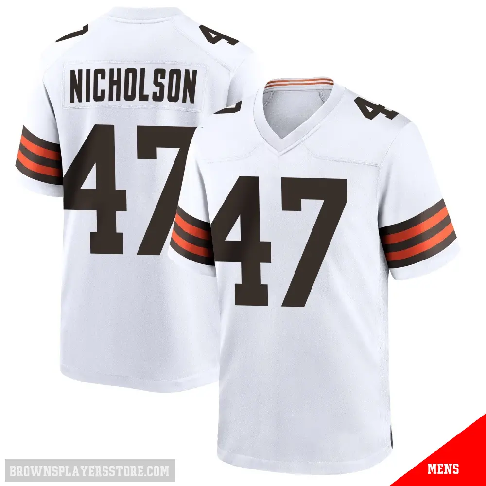＃47 Men's DeCarlos Nicholson White Game Cleveland Browns Jersey