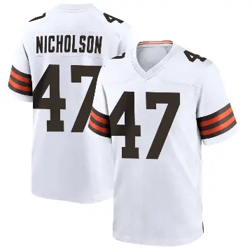 ＃47 Men's DeCarlos Nicholson White Game Cleveland Browns Jersey