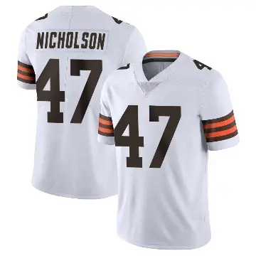 ＃47 Men's DeCarlos Nicholson White Limited Cleveland Browns Vapor Untouchable Jersey