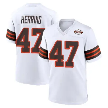 ＃47 Men's Tyron Herring White Game Cleveland Browns 1946 Collection Alternate Jersey
