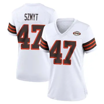 ＃47 Women's Andre Szmyt White Game Cleveland Browns 1946 Collection Alternate Jersey
