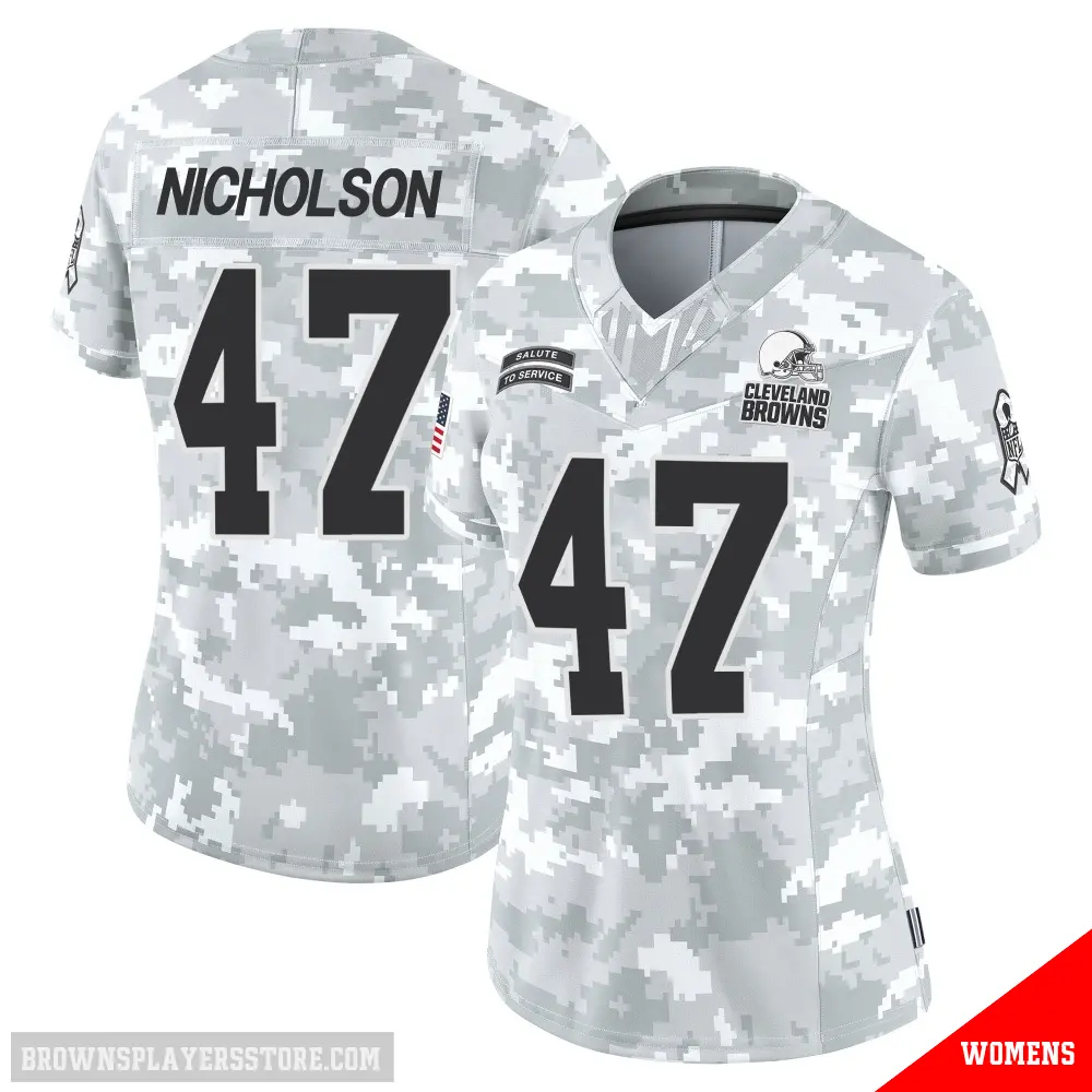 ＃47 Women's DeCarlos Nicholson Arctic Camo Limited Cleveland Browns 2024 Salute to Service Jersey