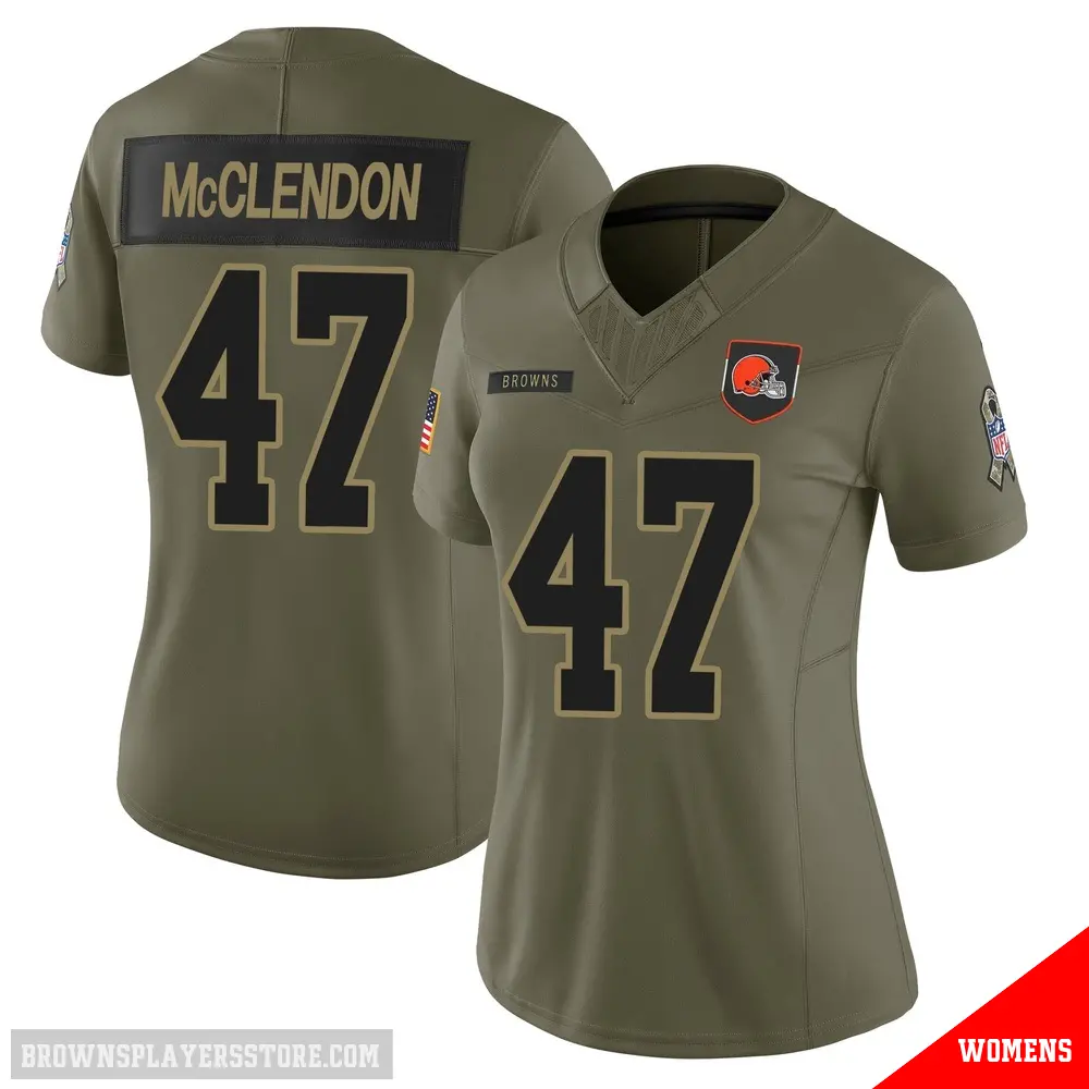 ＃47 Women's Jeremiah McClendon Olive Limited Cleveland Browns 2025 Salute to Service Jersey