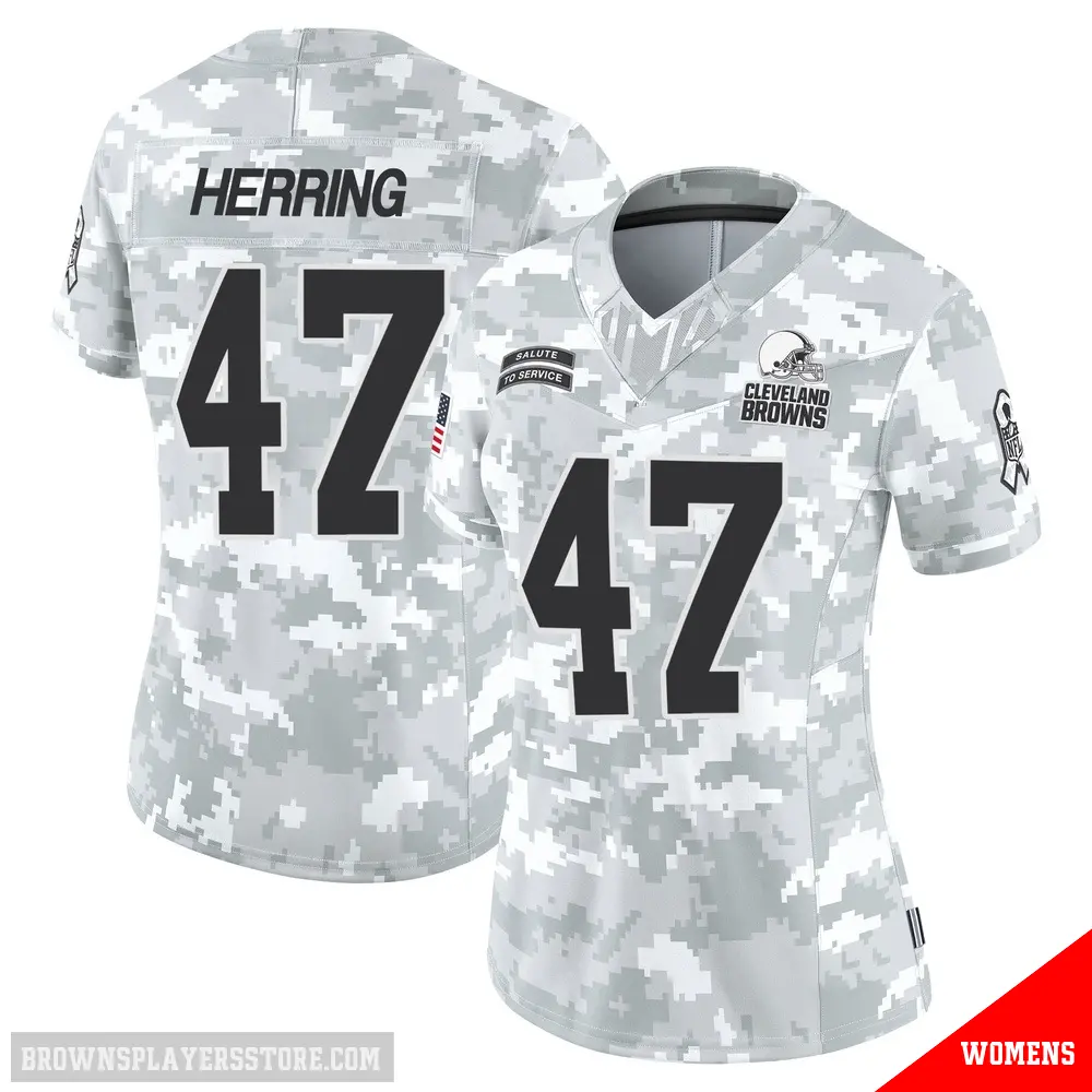 ＃47 Women's Tyron Herring Arctic Camo Limited Cleveland Browns 2024 Salute to Service Jersey