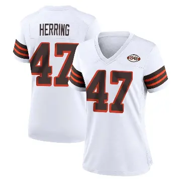 ＃47 Women's Tyron Herring White Game Cleveland Browns 1946 Collection Alternate Jersey