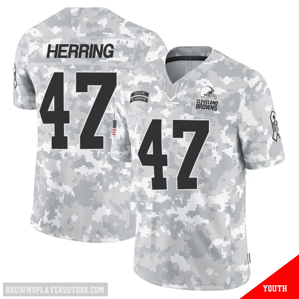 ＃47 Youth Tyron Herring Arctic Camo Limited Cleveland Browns 2024 Salute to Service Jersey