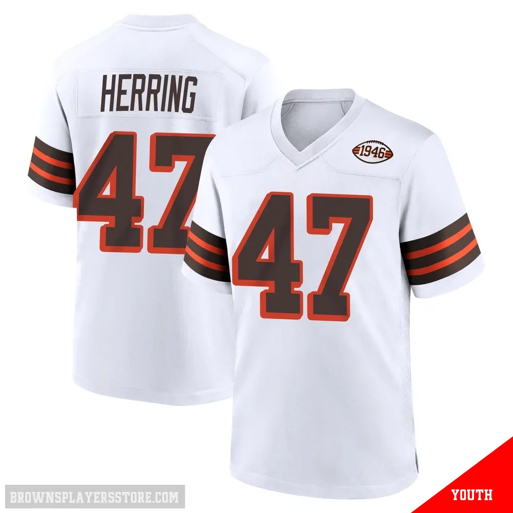 ＃47 Youth Tyron Herring White Game Cleveland Browns 1946 Collection Alternate Jersey