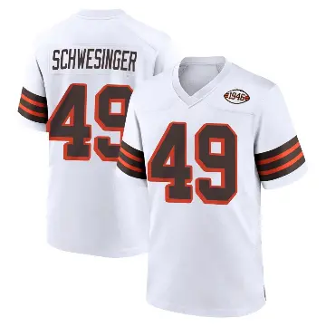 ＃49 Men's Carson Schwesinger White Game Cleveland Browns 1946 Collection Alternate Jersey