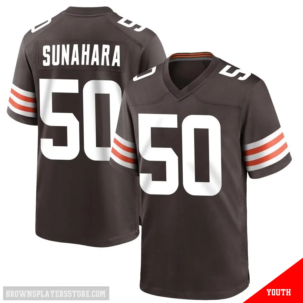 ＃50 Youth Rex Sunahara Brown Game Cleveland Browns Team Color Jersey