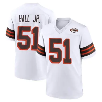 ＃51 Men's Mike Hall Jr. White Game Cleveland Browns 1946 Collection Alternate Jersey