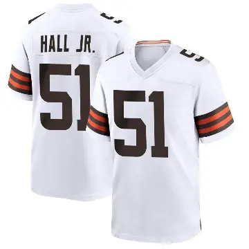＃51 Men's Mike Hall Jr. White Game Cleveland Browns Jersey
