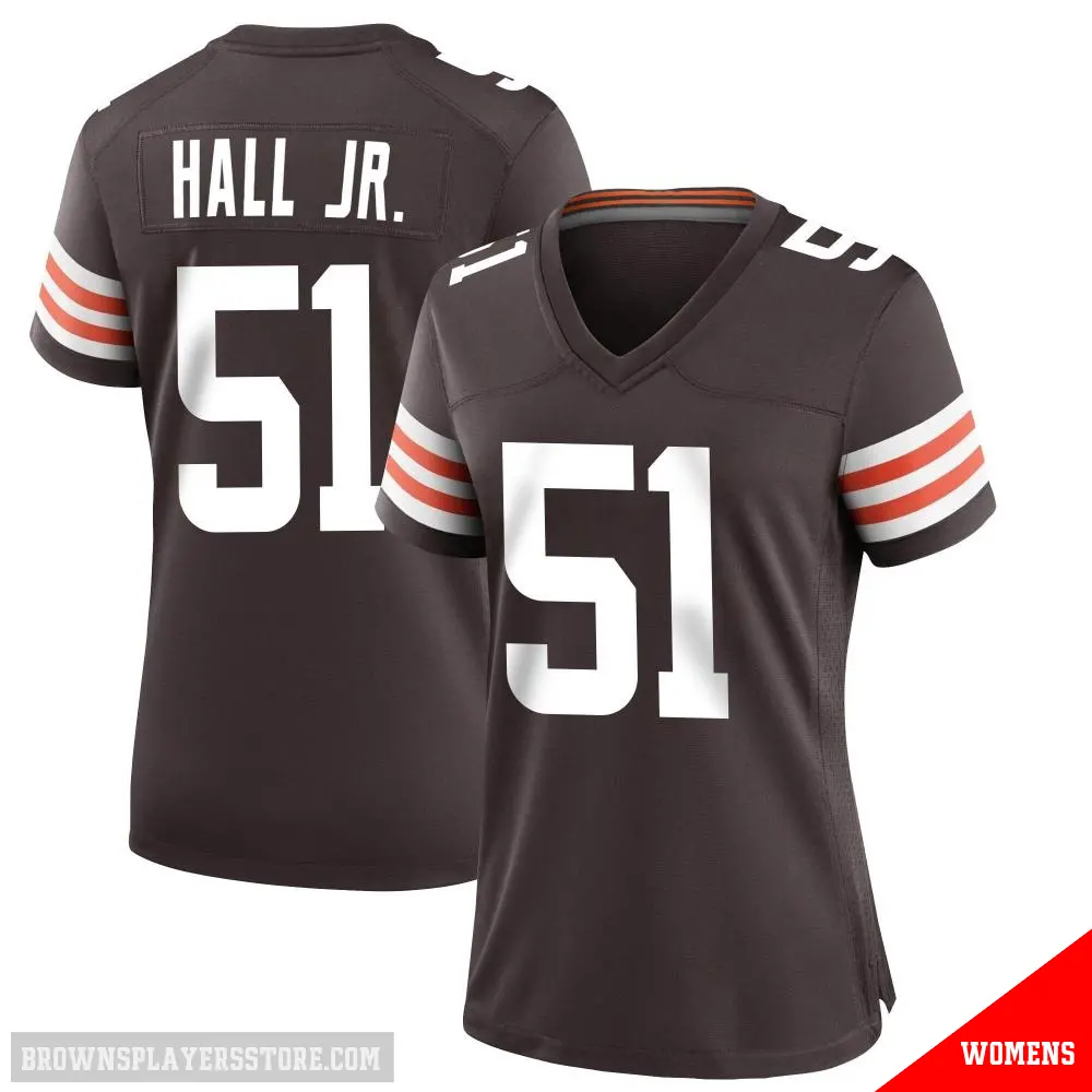 ＃51 Women's Mike Hall Jr. Brown Game Cleveland Browns Team Color Jersey