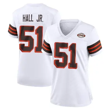 ＃51 Women's Mike Hall Jr. White Game Cleveland Browns 1946 Collection Alternate Jersey