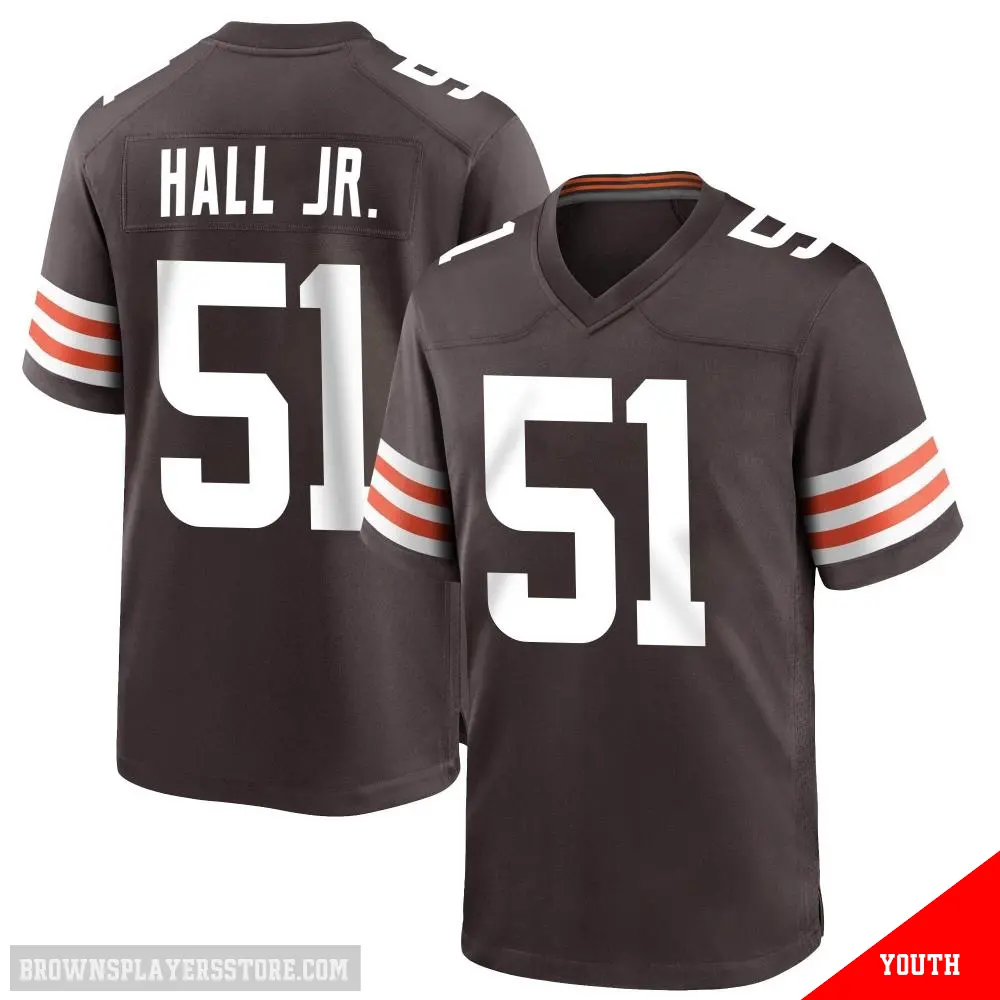 ＃51 Youth Mike Hall Jr. Brown Game Cleveland Browns Team Color Jersey