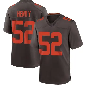 ＃52 Men's KJ Henry Brown Game Cleveland Browns Alternate Jersey