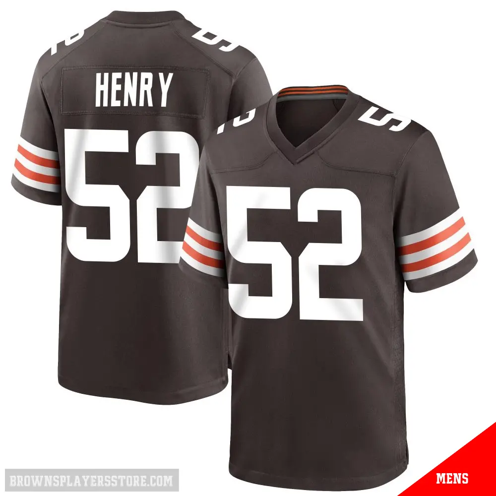 ＃52 Men's KJ Henry Brown Game Cleveland Browns Team Color Jersey