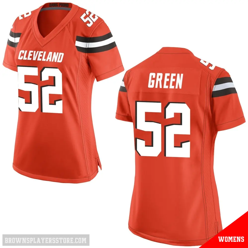 ＃52 Women's Kendrick Green Orange Game Cleveland Browns Alternate Jersey