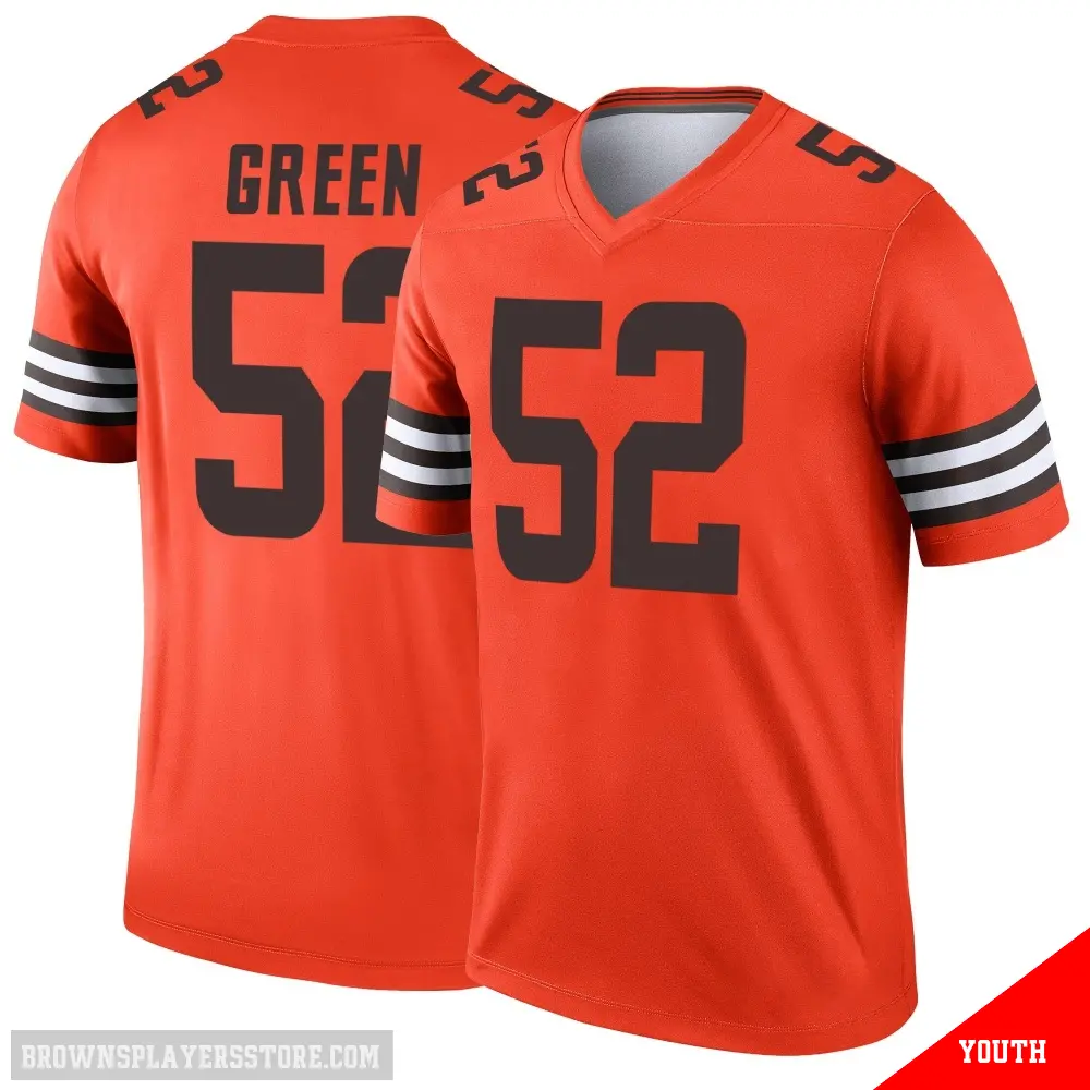 ＃52 Youth Kendrick Green Orange Legend Cleveland Browns Inverted Jersey