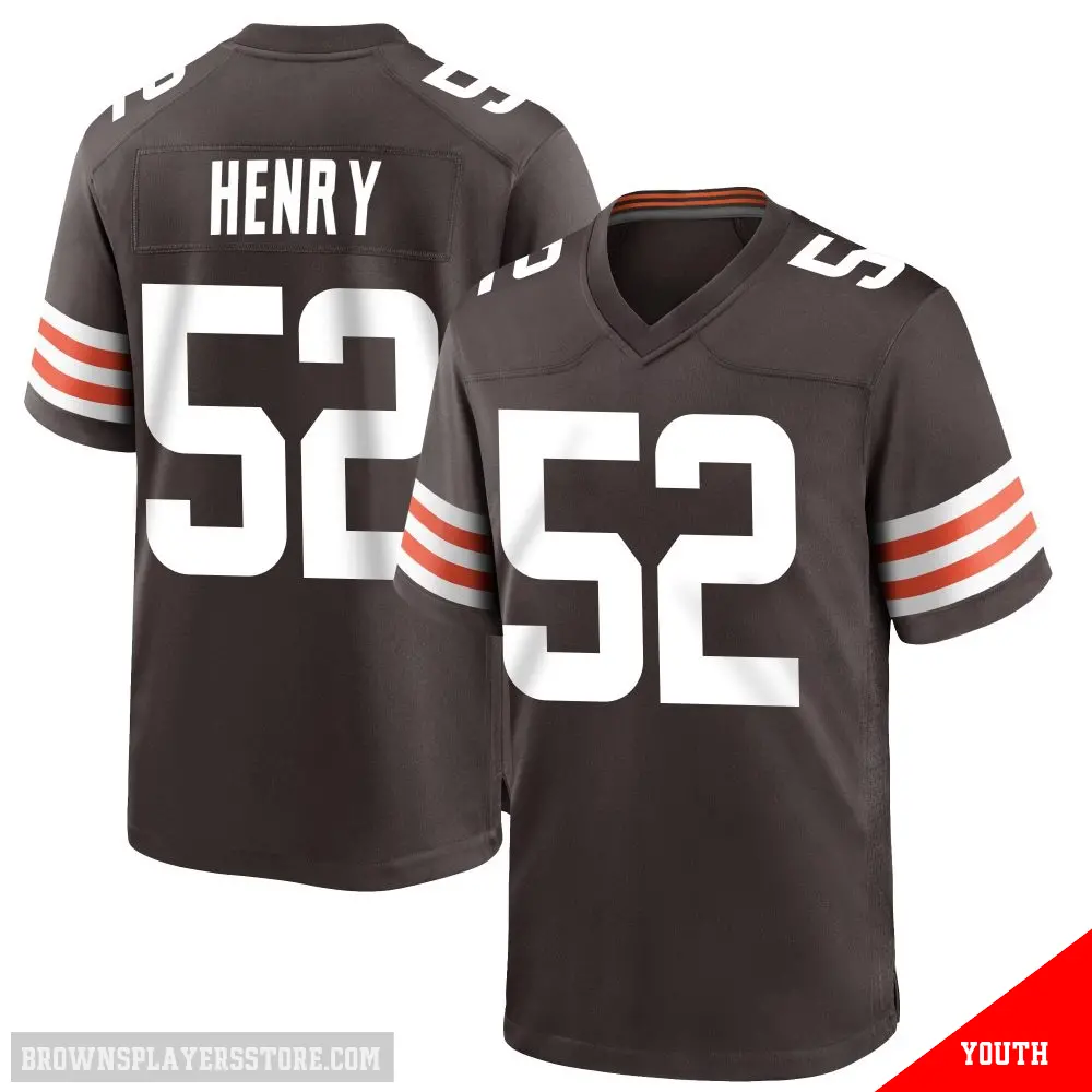 ＃52 Youth KJ Henry Brown Game Cleveland Browns Team Color Jersey