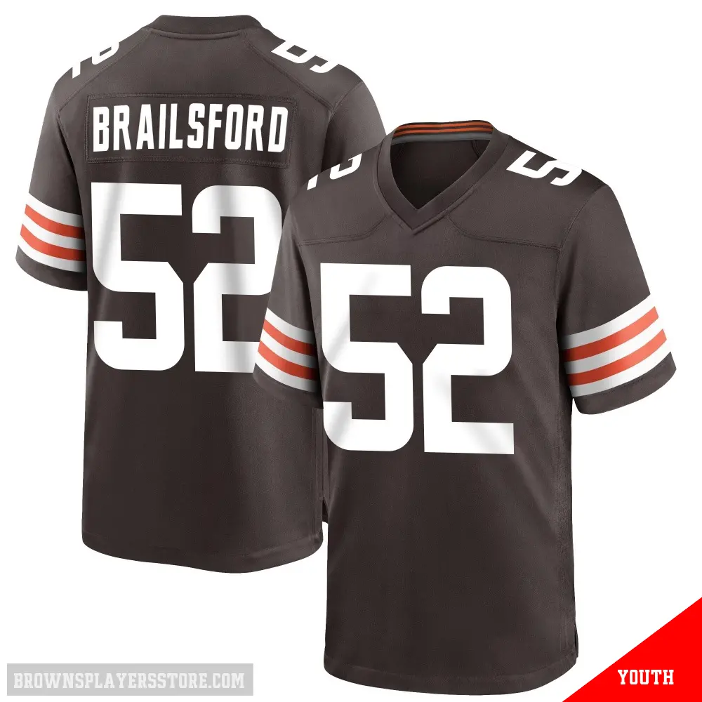 ＃52 Youth Parker Brailsford Brown Game Cleveland Browns Team Color Jersey