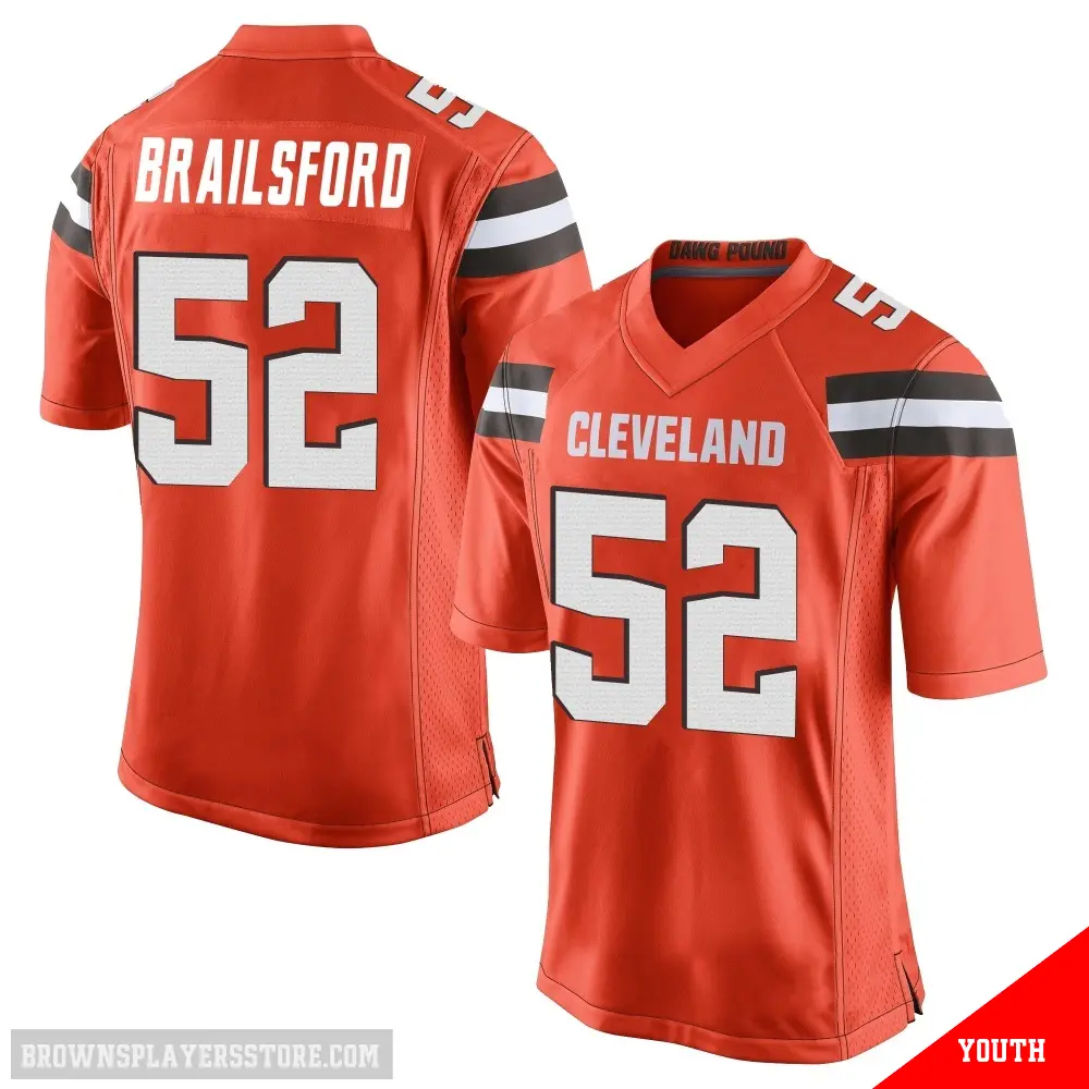 ＃52 Youth Parker Brailsford Orange Game Cleveland Browns Alternate Jersey