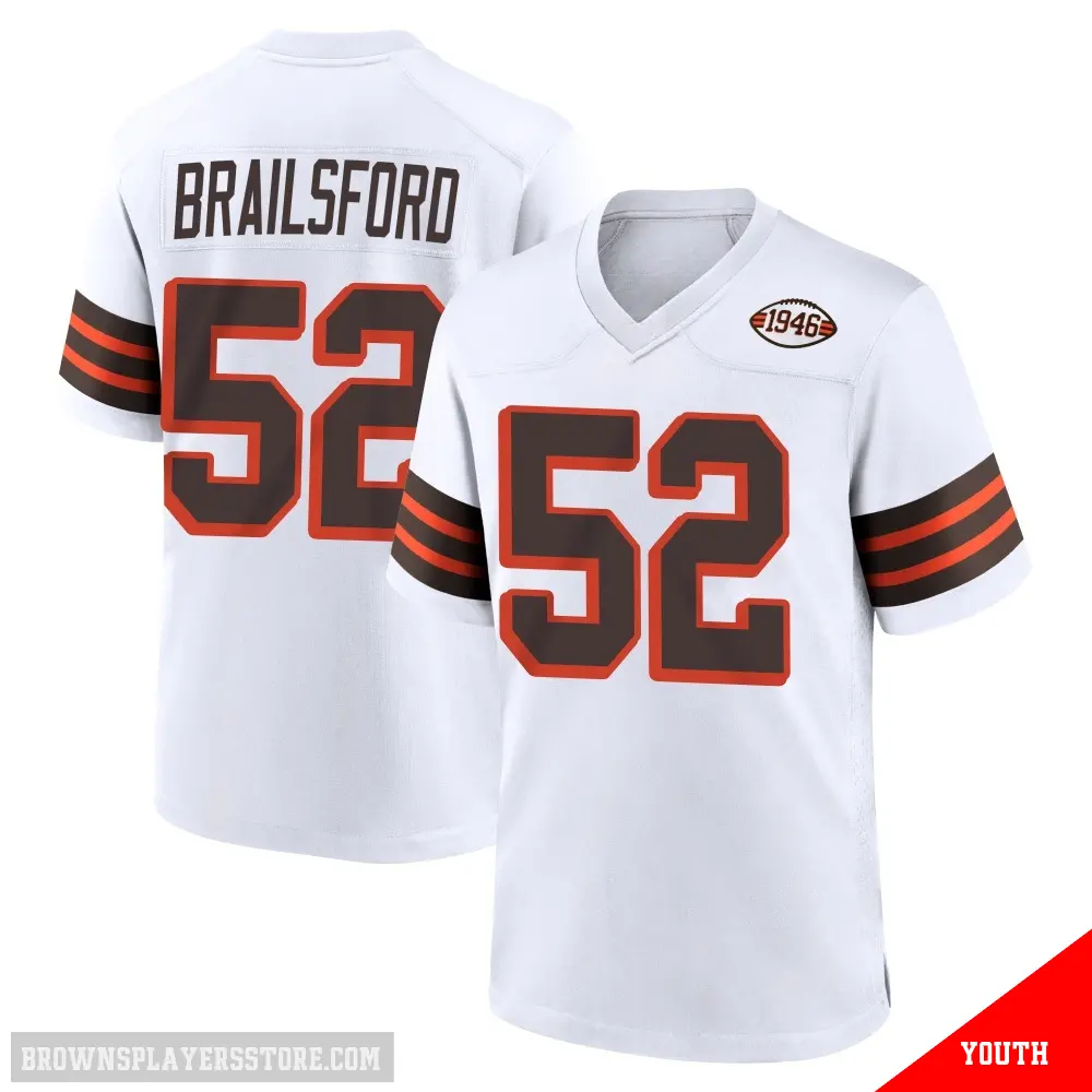＃52 Youth Parker Brailsford White Game Cleveland Browns 1946 Collection Alternate Jersey