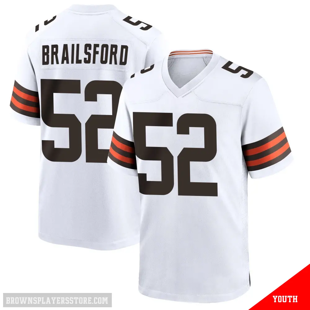 ＃52 Youth Parker Brailsford White Game Cleveland Browns Jersey