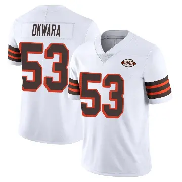 ＃53 Men's Julian Okwara White Limited Cleveland Browns Vapor 1946 Collection Alternate Jersey