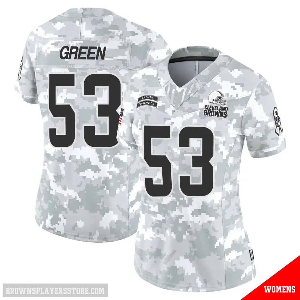 ＃53 Women's Kendrick Green Arctic Camo Limited Cleveland Browns 2024 Salute to Service Jersey