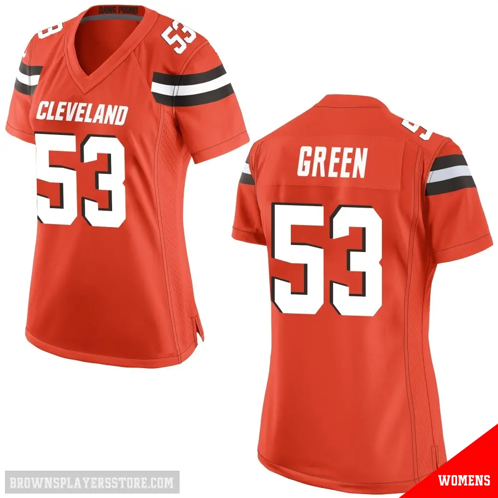 ＃53 Women's Kendrick Green Orange Game Cleveland Browns Alternate Jersey