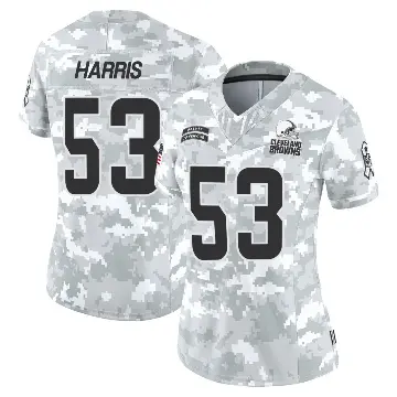 ＃53 Women's Nick Harris Arctic Camo Limited Cleveland Browns 2024 Salute to Service Jersey