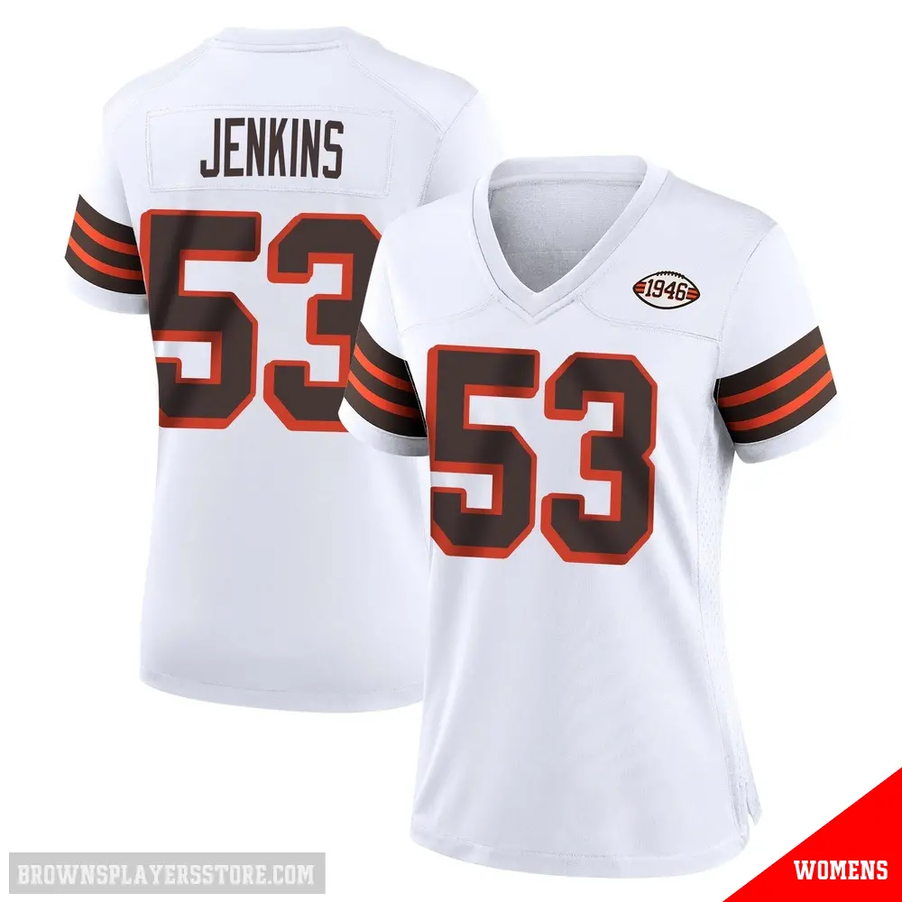 ＃53 Women's Patrick Jenkins White Game Cleveland Browns 1946 Collection Alternate Jersey